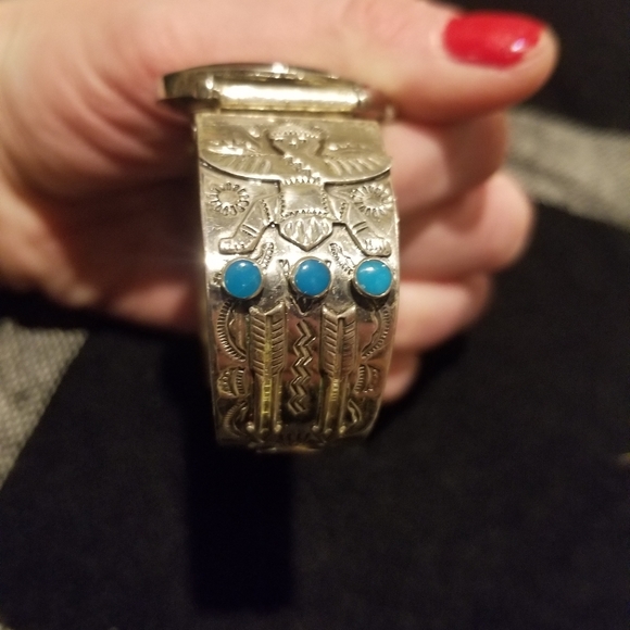 Sterling and Turquoise Cuff Watch - Picture 7 of 10